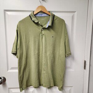 Tommy Hilfiger mens size XXL polo shirt olive green short sleeve flag logo